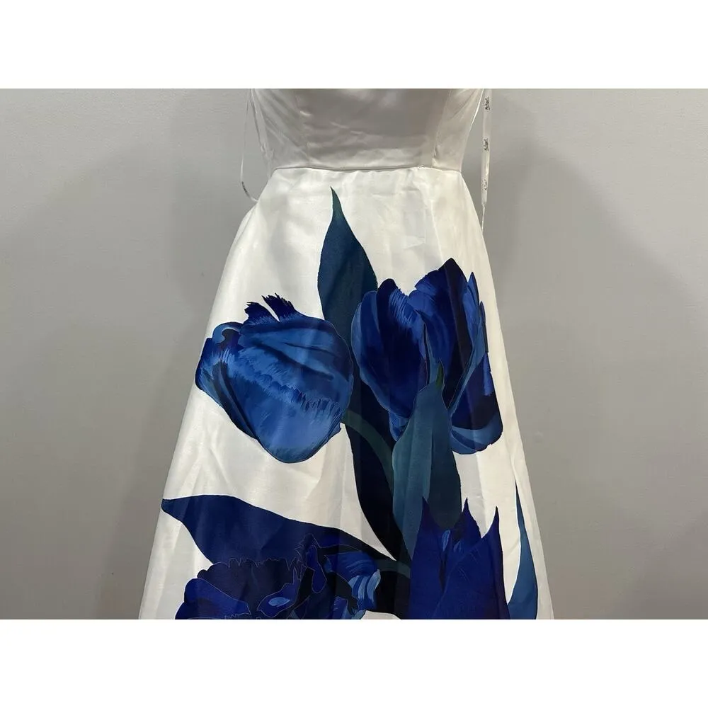 Mac Duggal 21075 White Strapless Satin Midi Dress With Flower Print Sz 4 NEW - Image 7
