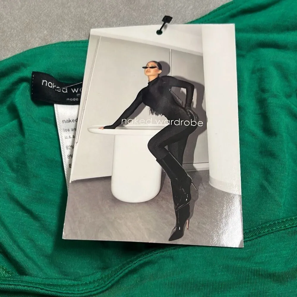 Naked Wardrobe Green One Shoulder Asymmetrical Crop Top Tank Top NWT Party Club - Image 6