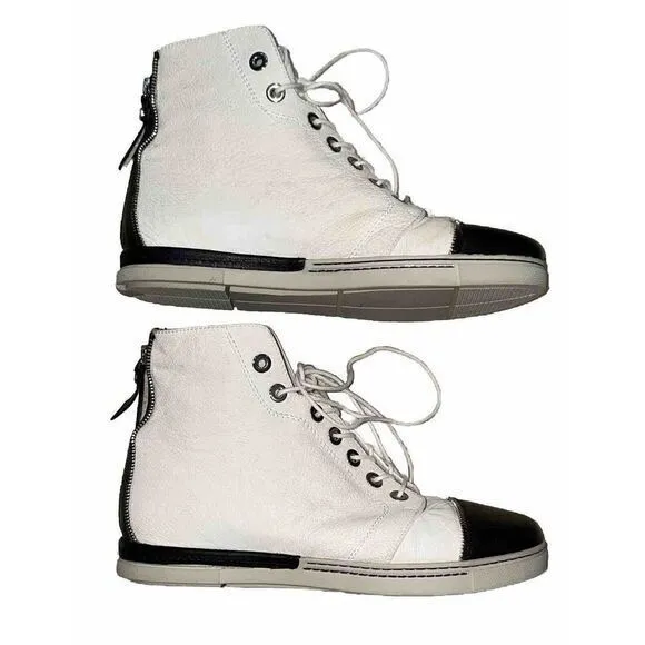 Stuart weitzman zipit leather hightop sneaker 9M White‎ Black - Image 2