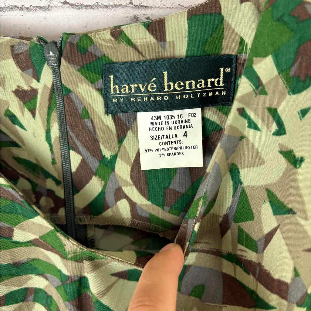 Vintage Harvé Benard Camouflage Floral Doodle Shift Dress Green Size 4 - Image 4