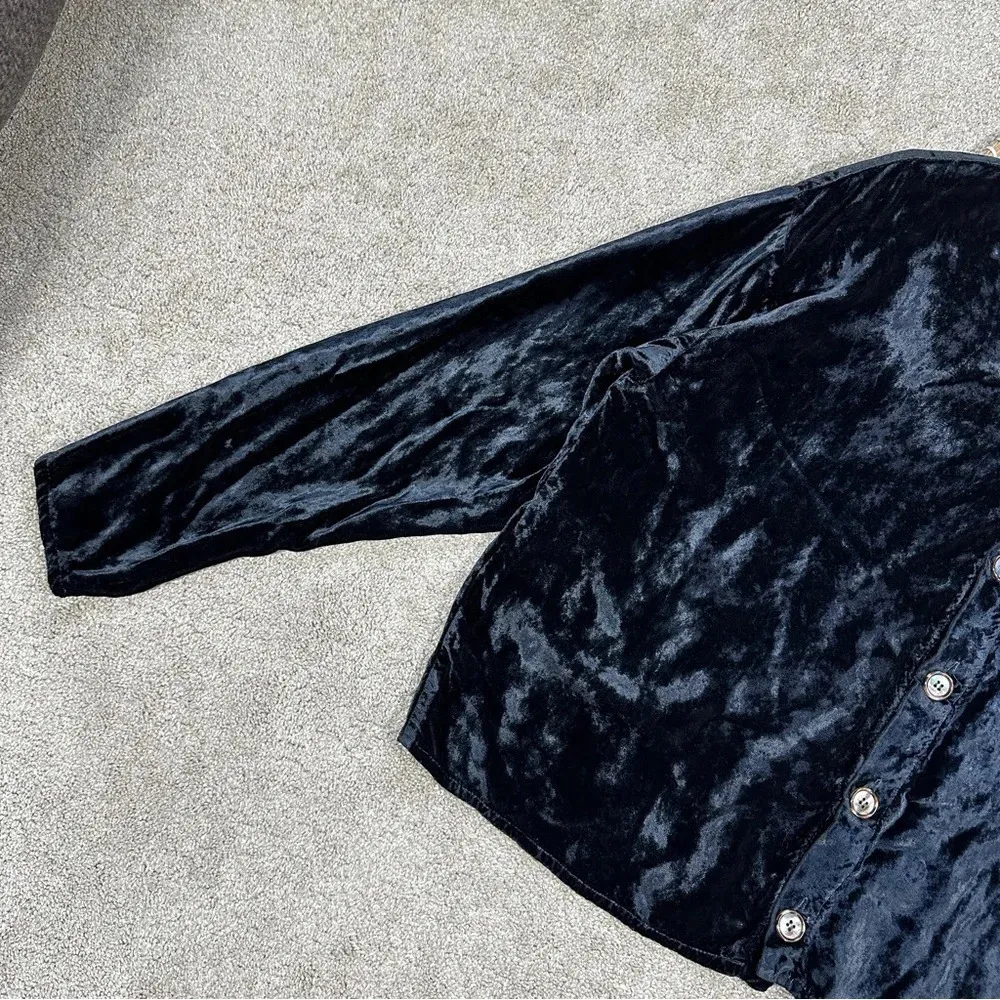 CP Shades Button Front Velvet Velour Top Longsleeve Oversized V-Neck Classic L - Image 4