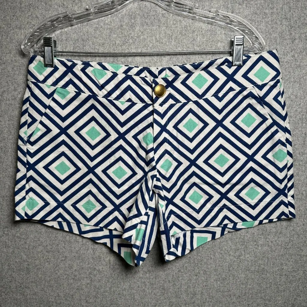 Lawrence & Lillion Shorts Womens Size 10 Colorful Button 100% Cotton Blue Green - Image 2