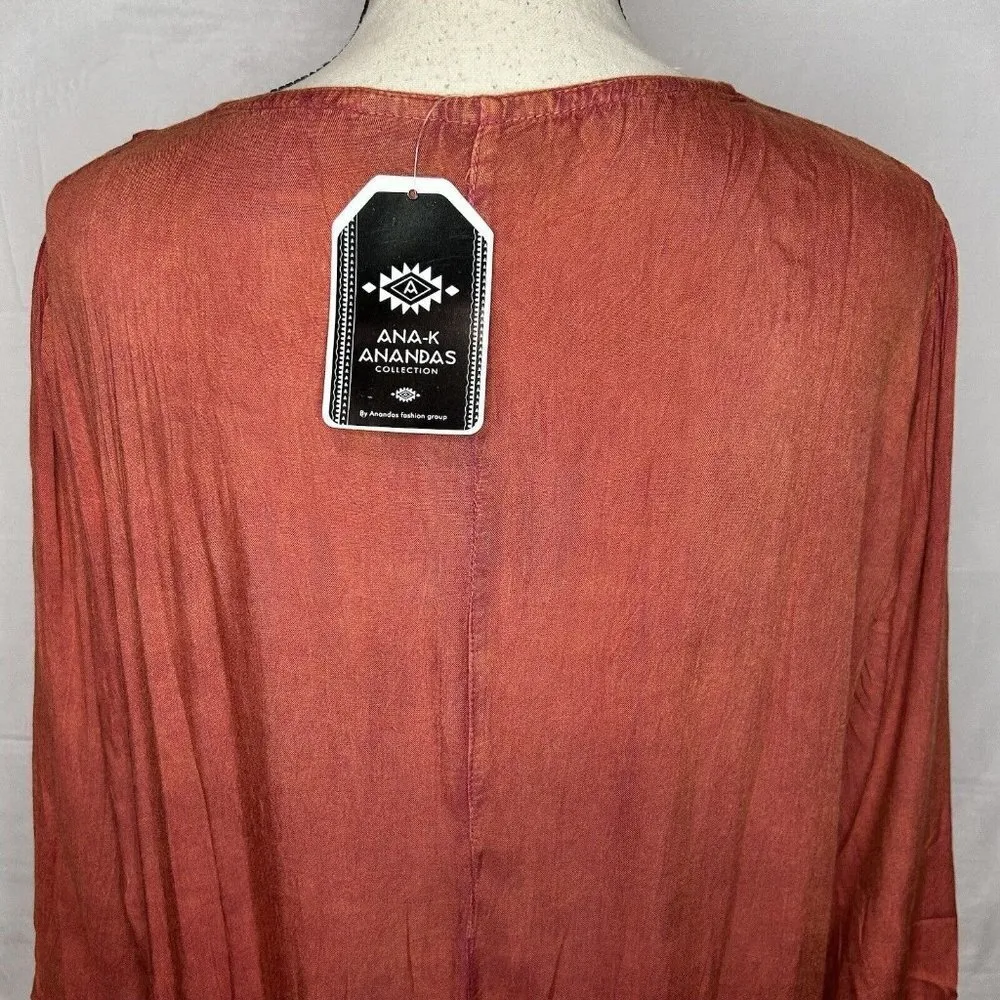 Ana-K Anandas Collection Long-Sleeve Embroidered Peasant Top Tunic Sz Large NWT - Image 11