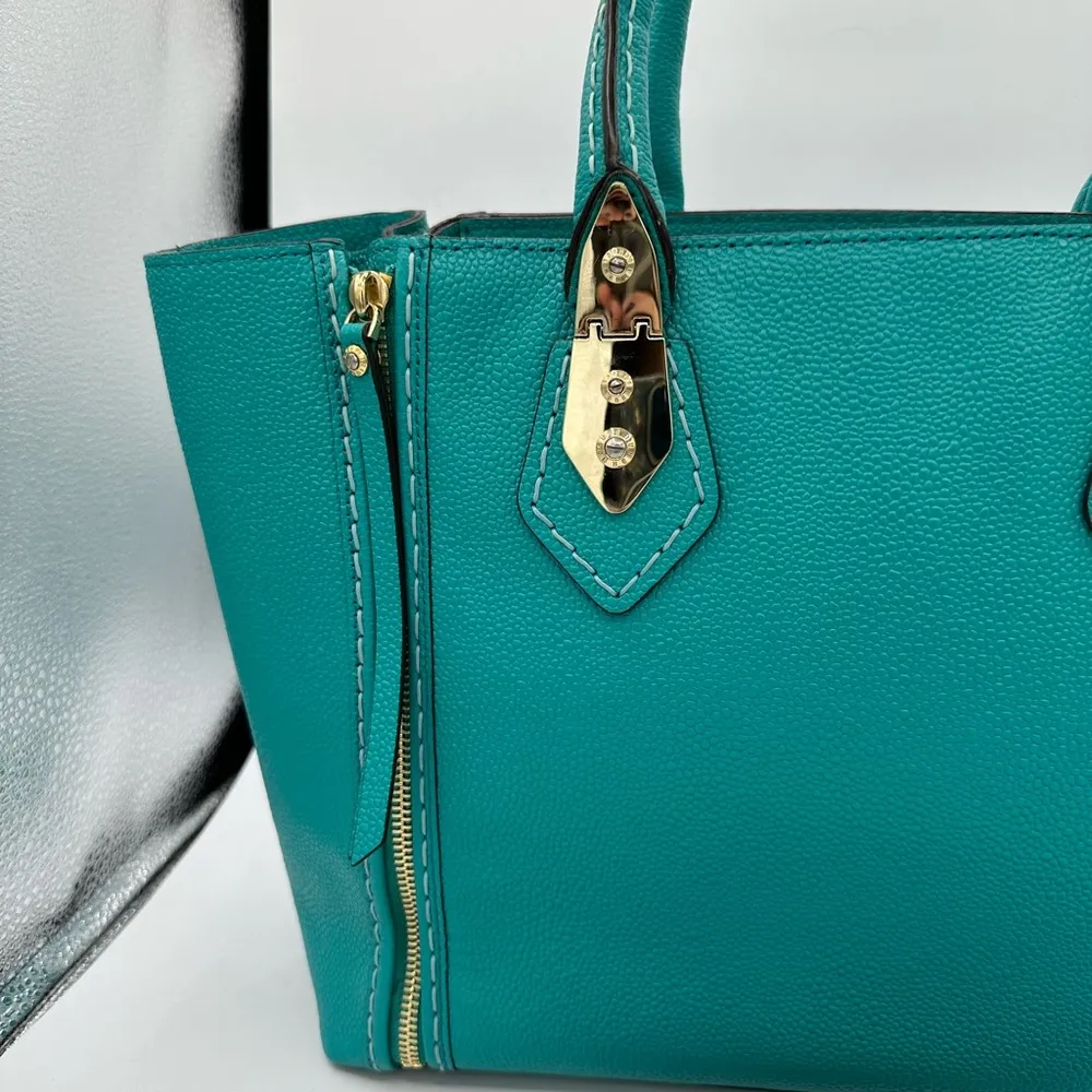 Henri Bendel A-Lister Satchel with Shoulder Strap in Turquoise Pebbled Leather - Image 3