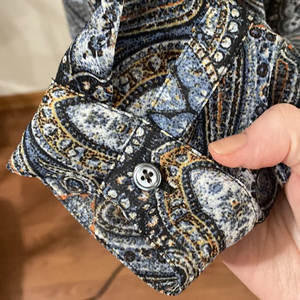 J Jill sheer chiffon paisley print tunic length blouse size S Blue - Image 12