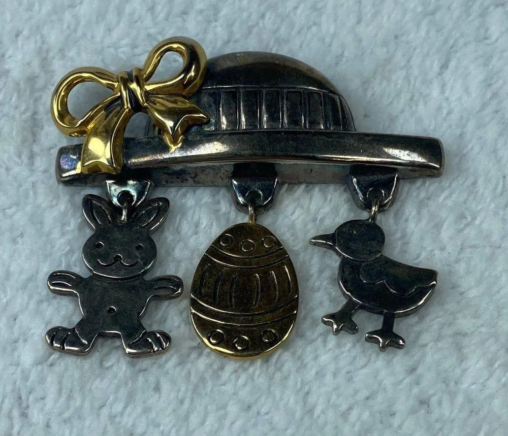 Best Branded Silver Gold Color Easter Pin Brooch Pendant Rabbit Duck Egg Dangles - Image 2