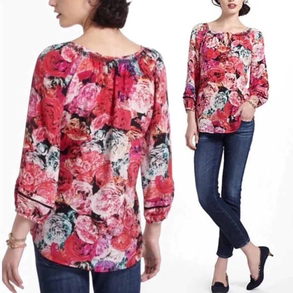 Anthropologie Silk Vanessa Virginia Spring Captured Rose Floral Top W1908 Sz S - Image 3
