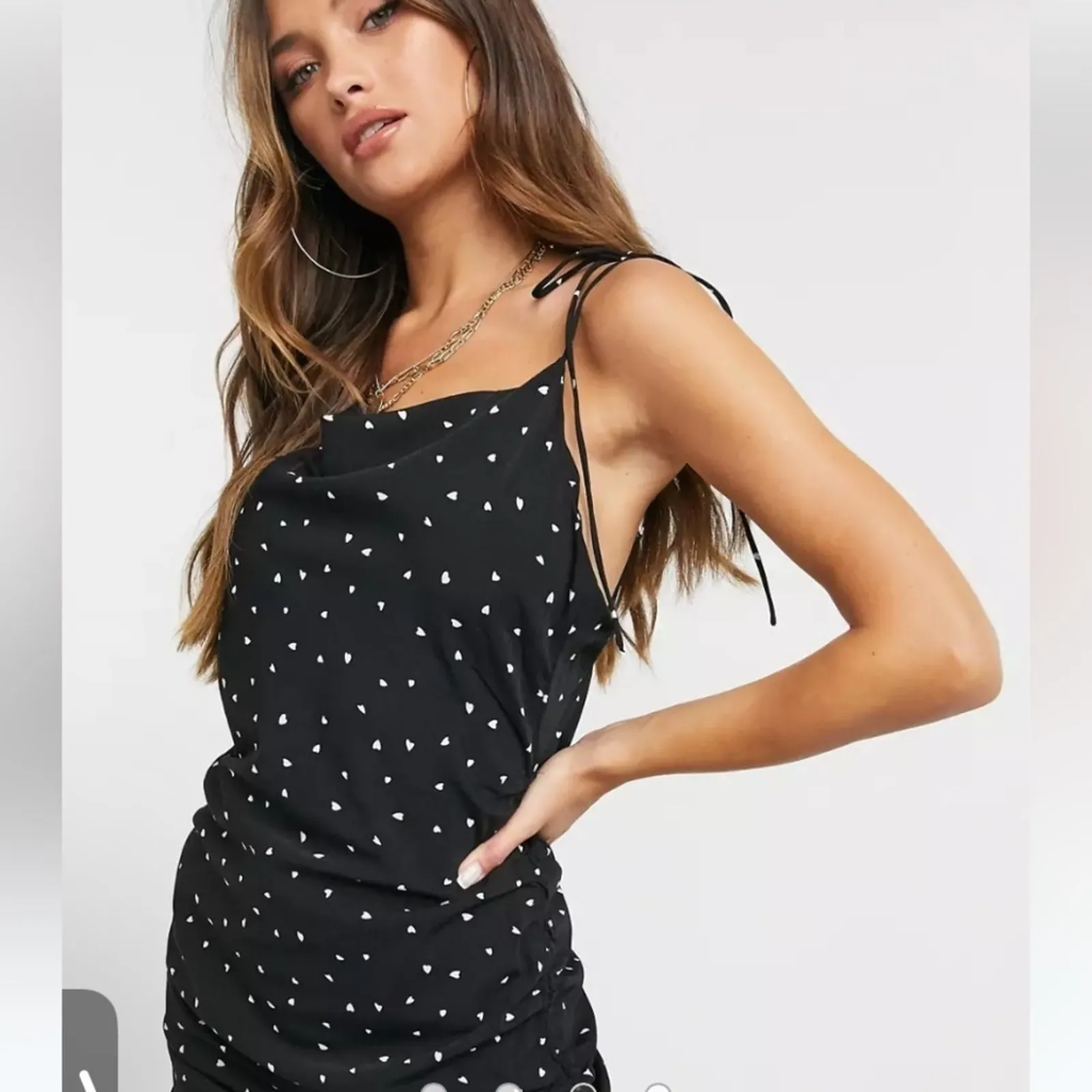 NWT Lioness String Along Mini Dress Black Heart Print Ruched Adjustable 4 - Image 15