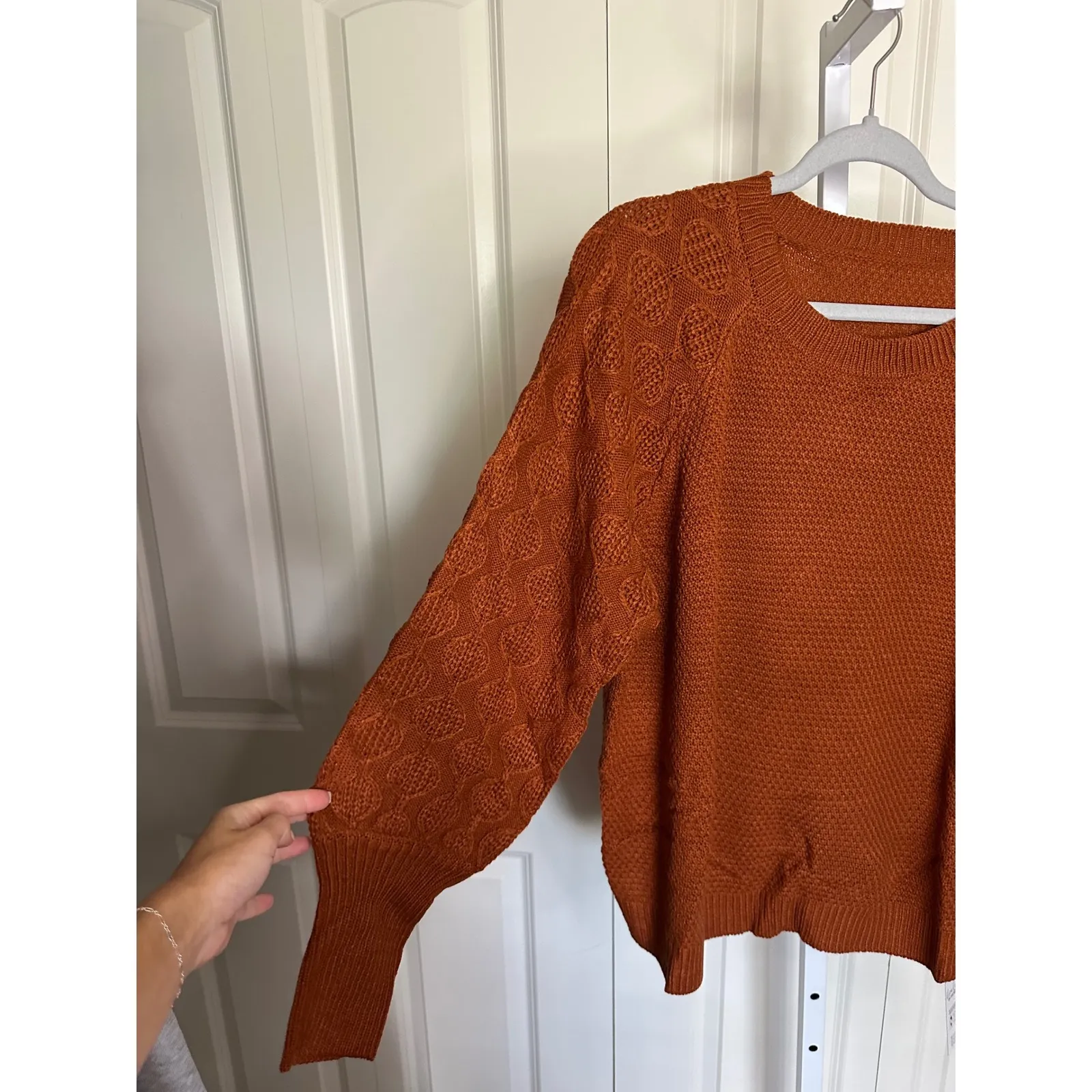 Cupshe Women's L Long Sleeve Knit‎ Sweater Pullover Copper Brown Textured - Image 2