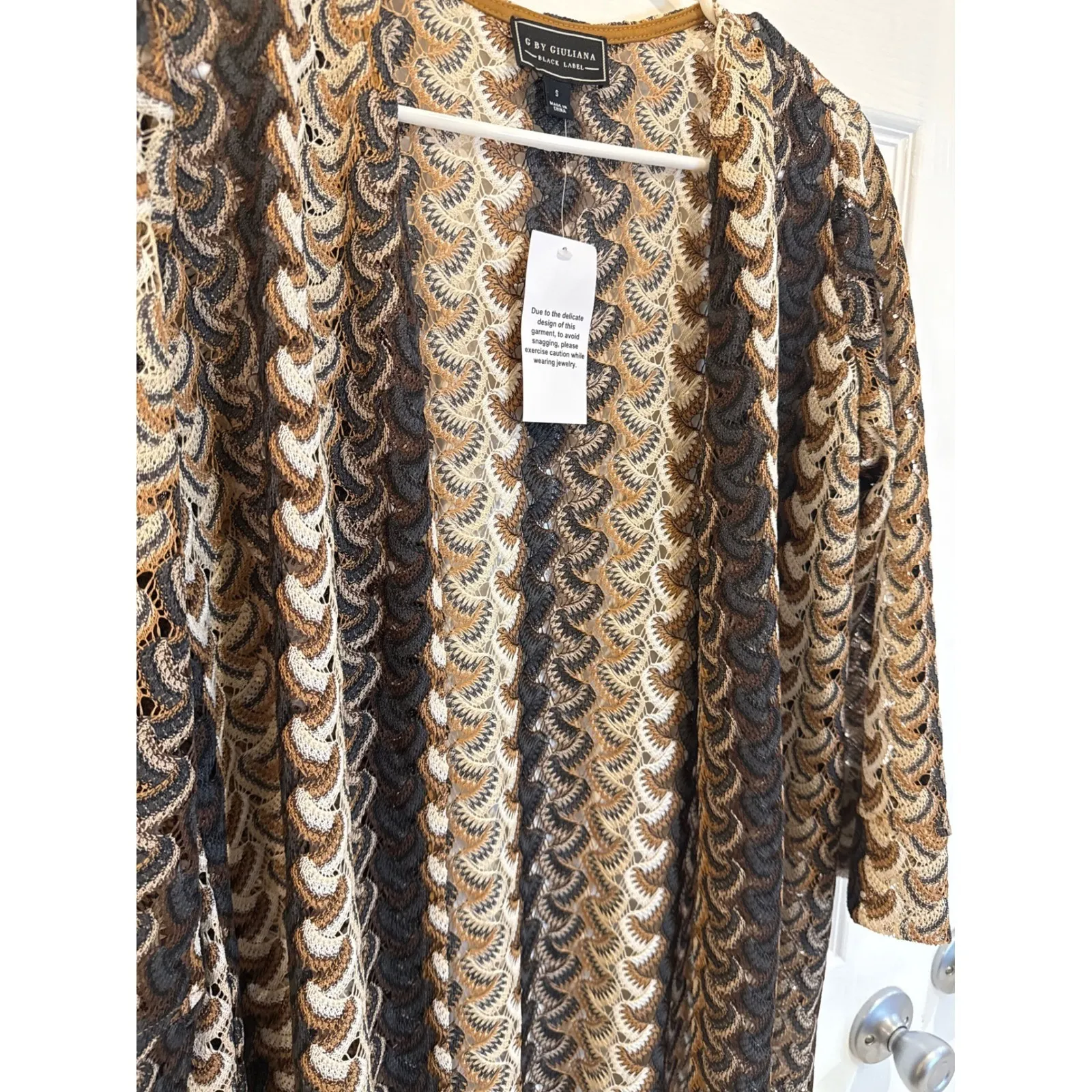 NEW G by Giuliana Black Label Duster Cardigan Sweater Small Knit Open Front Brown - Image 2