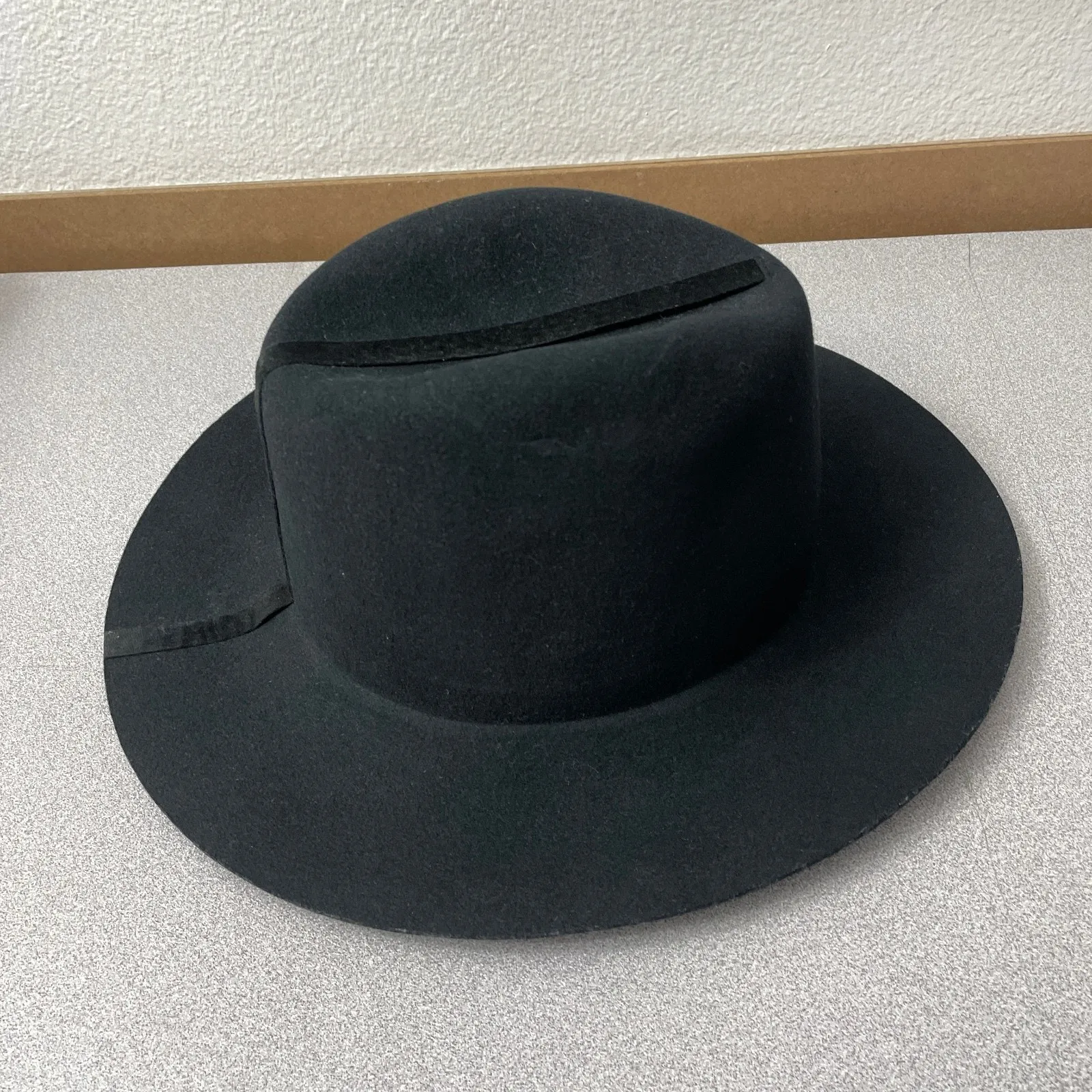 Janessa Leone Wool Fedora Hat Womens Medium Black Wide Brim Ribbon Stripe * - Image 3