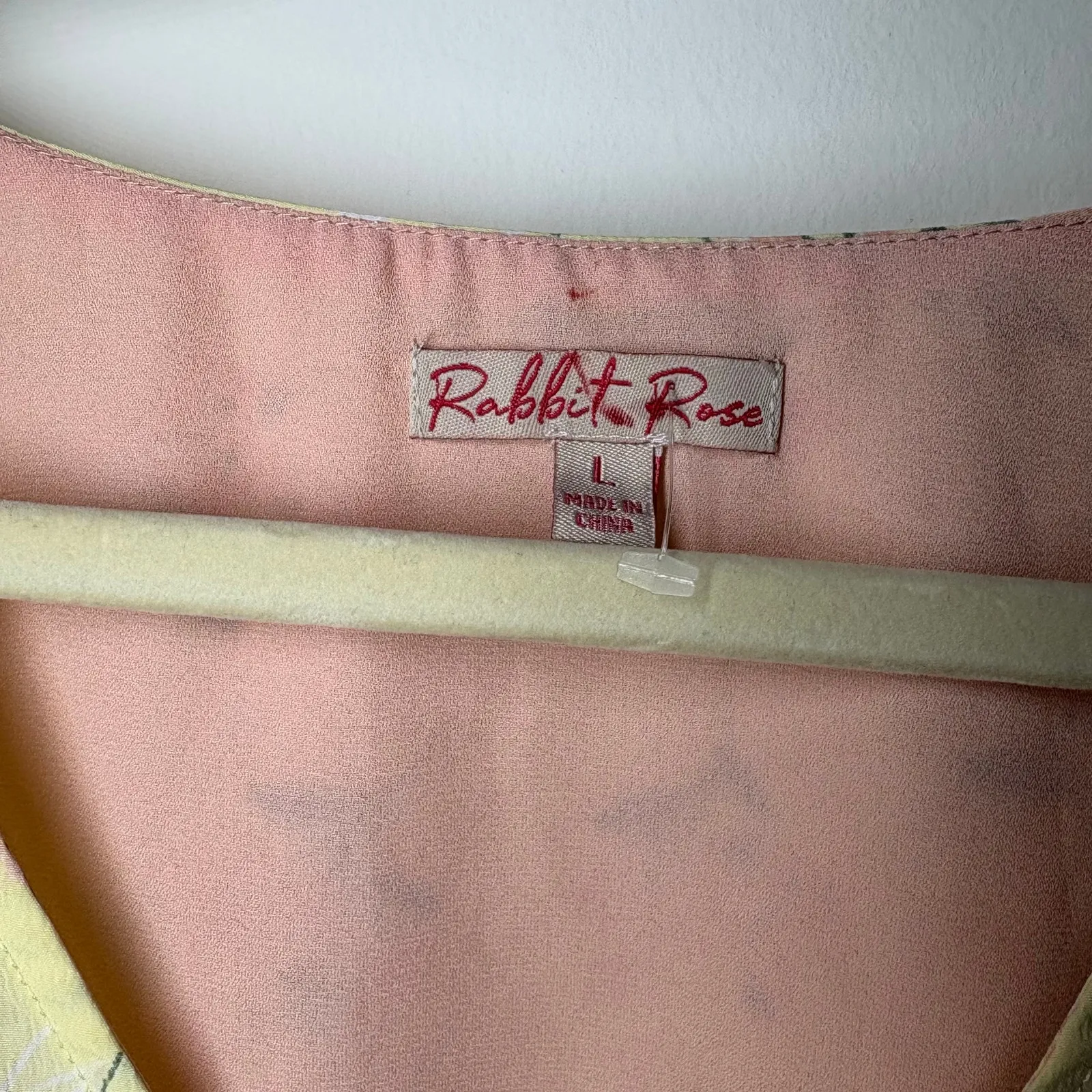 Rabbit Rose Top L Yellow Pink Floral Smocked Waist Peasant Cottage Preppy Ruffle Size L - Image 5