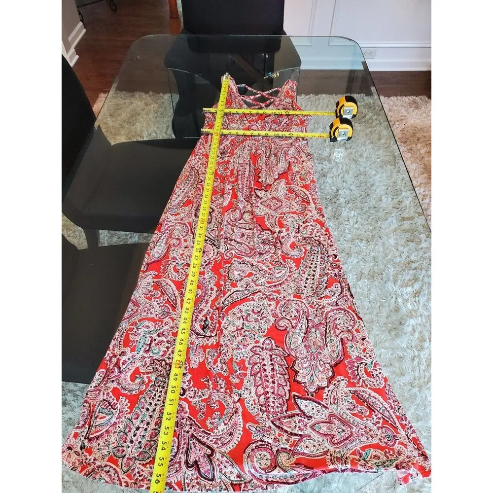 Loveappella Women Floral Rayon V-Neck Sleeveless Casual Long Maxi Dress Size LP - Image 11