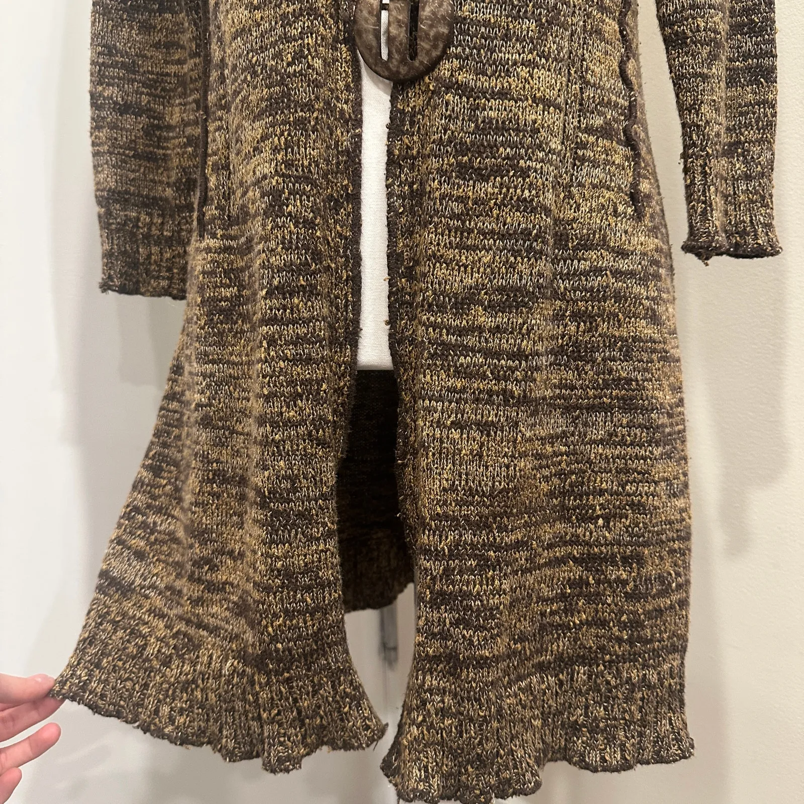 VTG Y2K Multiples Brown Tan Marled Longline Boho Cardigan Fairy Witchy Sz Small - Image 6