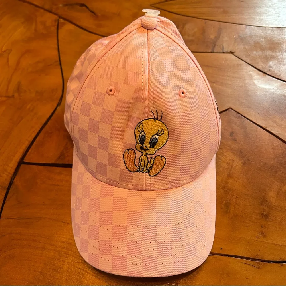 NEW Tweety Bird Checkered Hat Looney Tunes Cartoon Embroidered Pink Adult - Image 2
