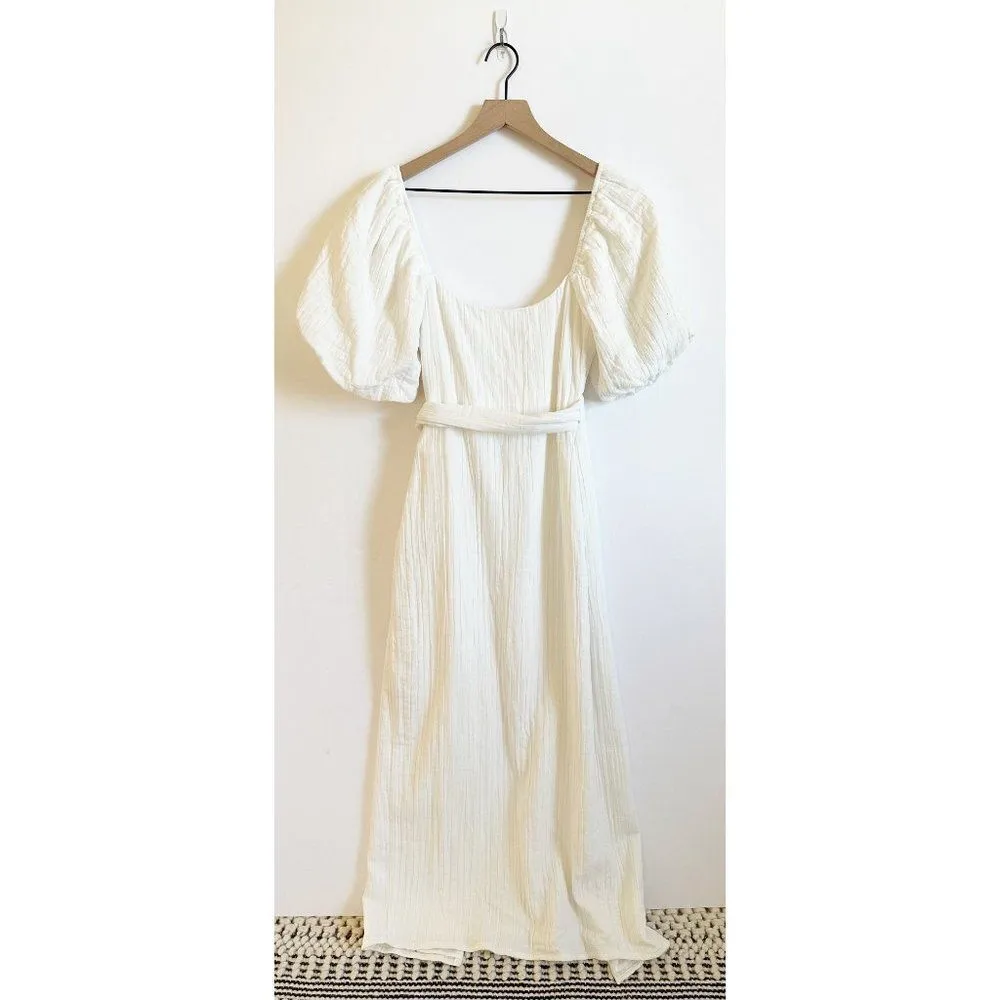 Sabo Cora Textured Cotton Puff Sleeve Midi Wrap Dress in White Size XS NEW - Image 8