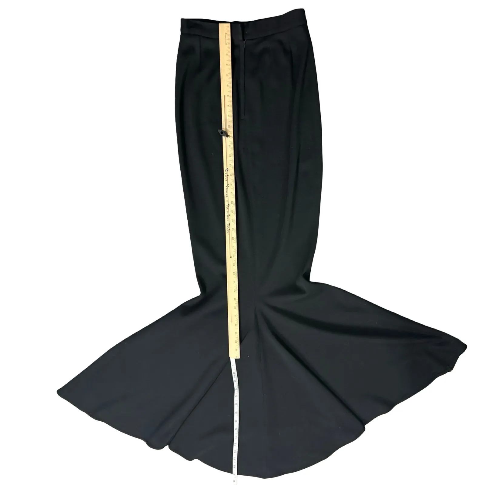Vintage 90s Isaac Mizrahi Black Wool Stretch Long Mermaid Maxi Skirt size 6 - Image 8
