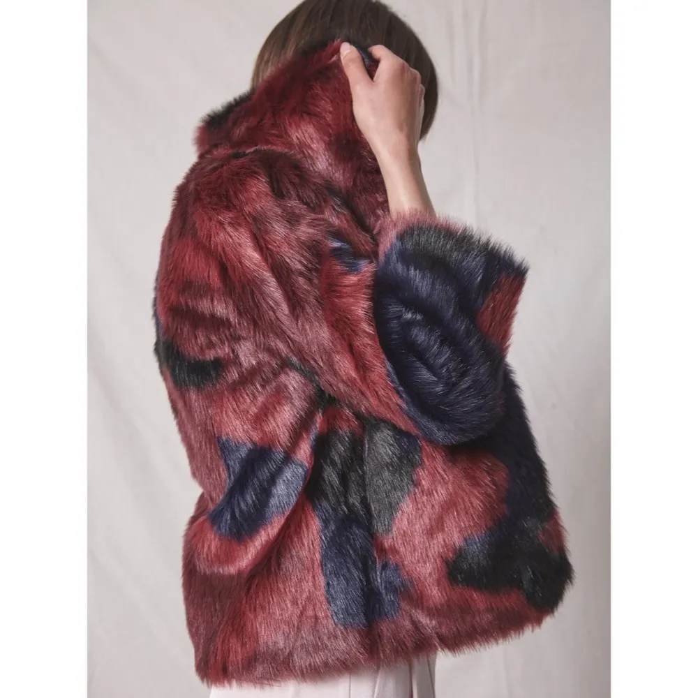 Allen Schwartz Fur Jacket, Burgundy, Black, Navy Size L New w/Tag $430 - Image 7