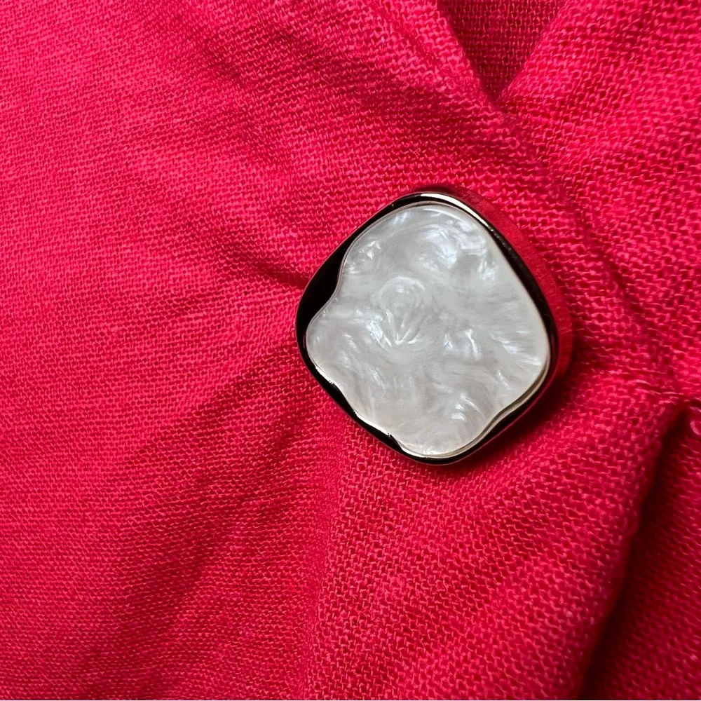 Linen Blend Short Sleeve Top Boxy Oyster Shell Button Ellen Tracy Dark Pink Sz S - Image 8