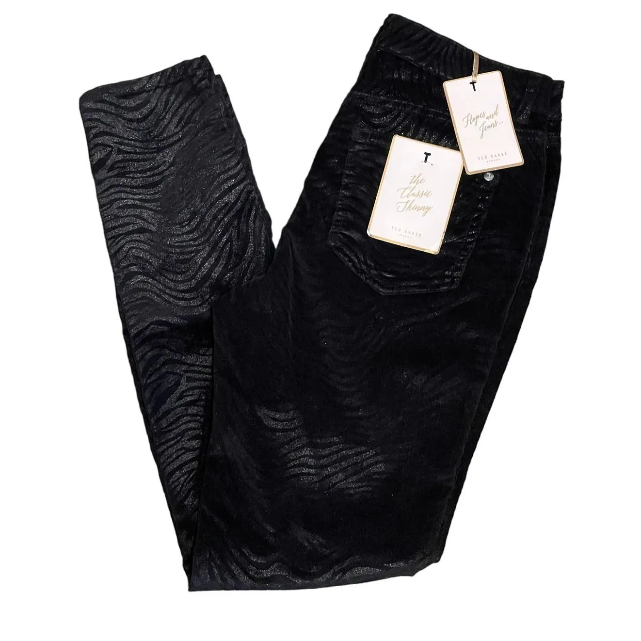 Ted Baker London Dehbra Zebra Printed Skinny Jeans Black Velvet 28 x 28 NEW - Image 7