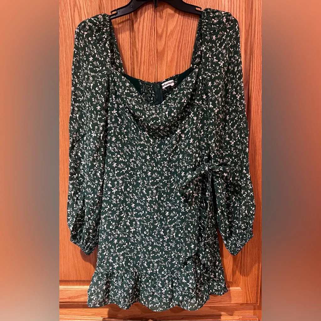 Reformation Camii Long Sleeve Chiffon Minidress in Green Floral Parsley Size‎ 0 - Image 5
