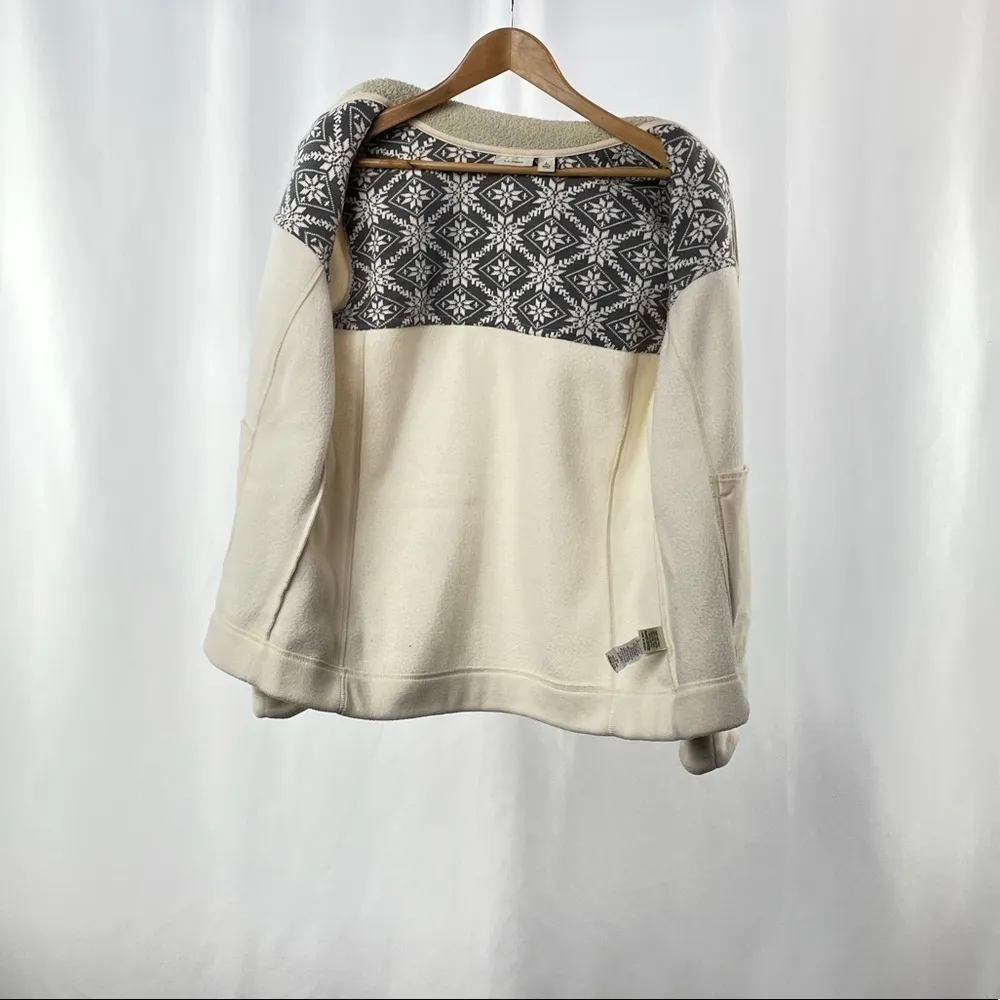 L.L. Bean Printed Fleece Full‎ Zip Jacket in Cream Grey Size Large - Image 3