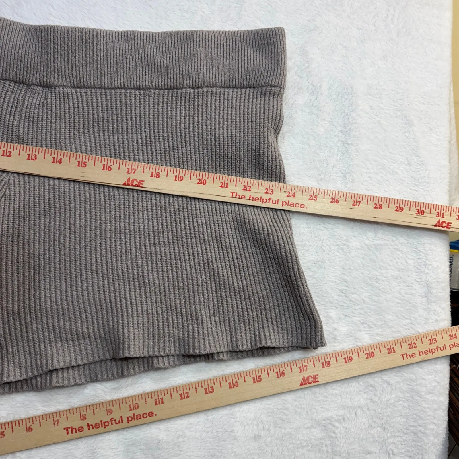 TheDrop 3X Ribbed Knit Lounge Shorts Cozy Neutral High Waist Stretch Pajama Warm Gray - Image 6