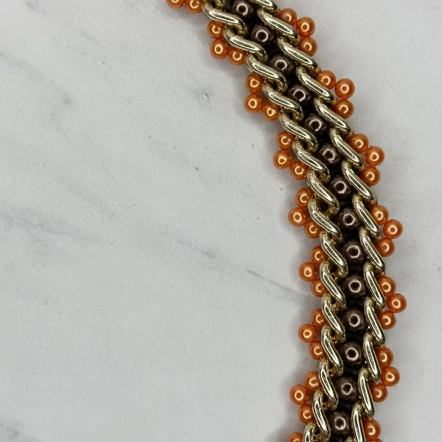Beaded Chain Belt Womens Small (S) Brown Orange Gold Tone Boho Statement - Image 8