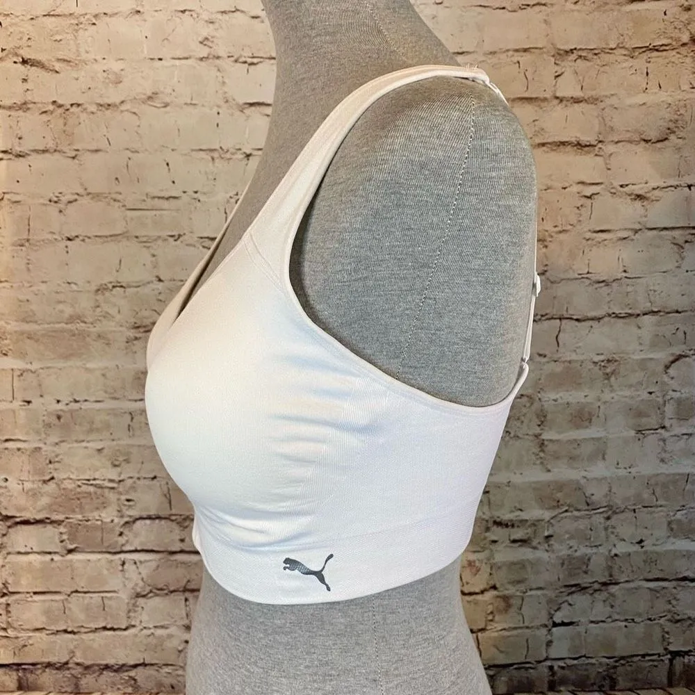 Puma White Medium Support Sports Bra Pullover Adjustable Womens Size XL - Image 2