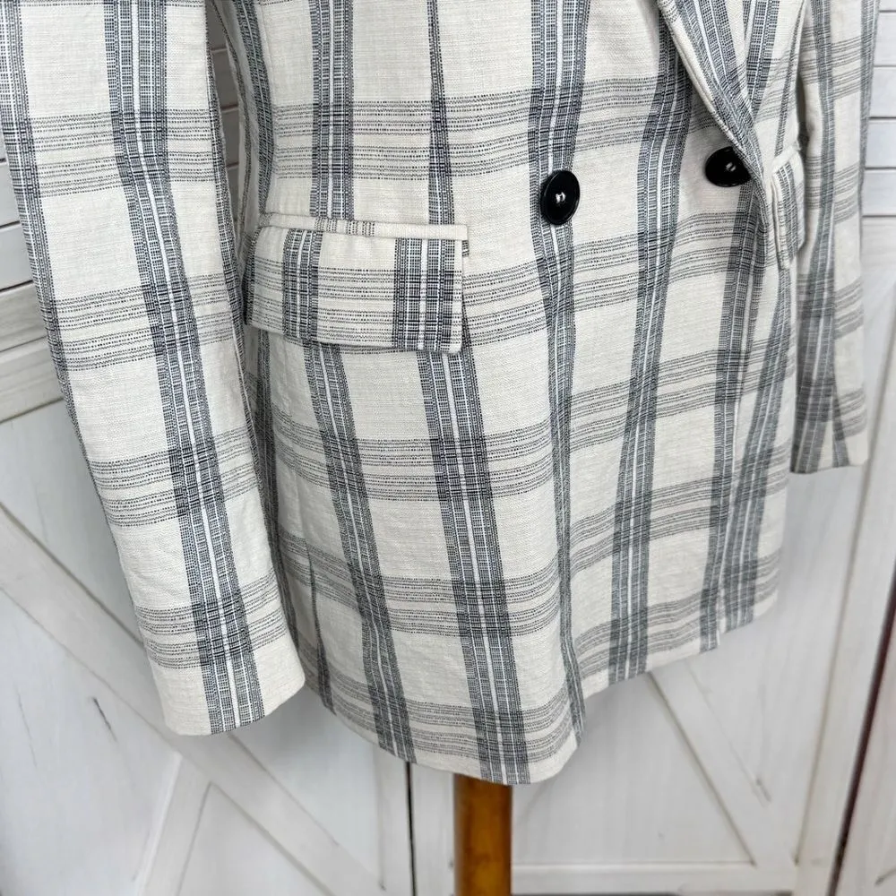 Zara Plaid Double Breasted Plaid Blazer‎ Jacket Cream Ecru Black Small - Image 8
