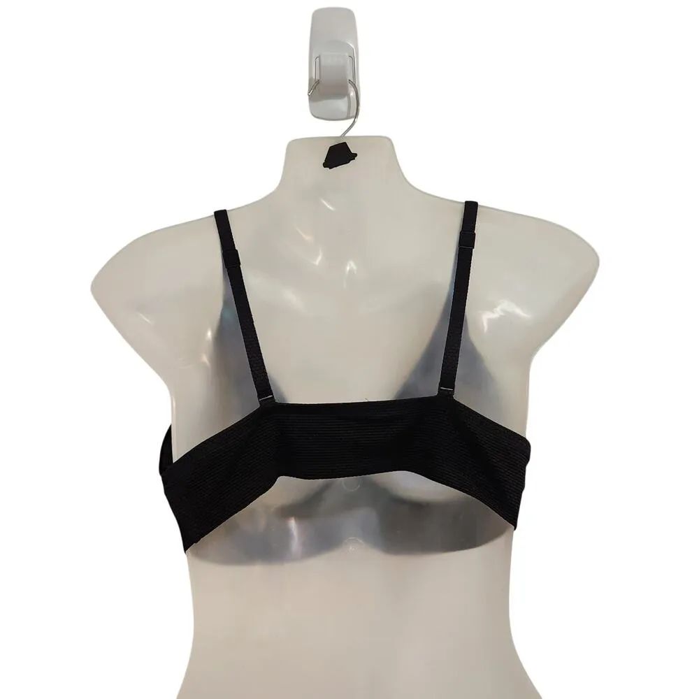 Aerie Triangle Bikini Top Bra Black Plunge Neck Pullover Textured Beach Large - Image 4