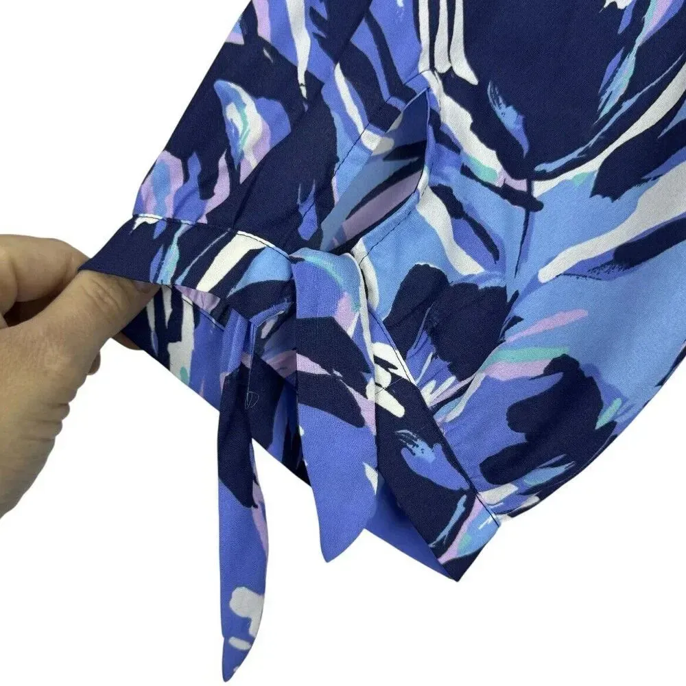 Catherines Tunic Plus 2X Georgette Artsy Floral Blouse Blue Purple Button Up - Image 3