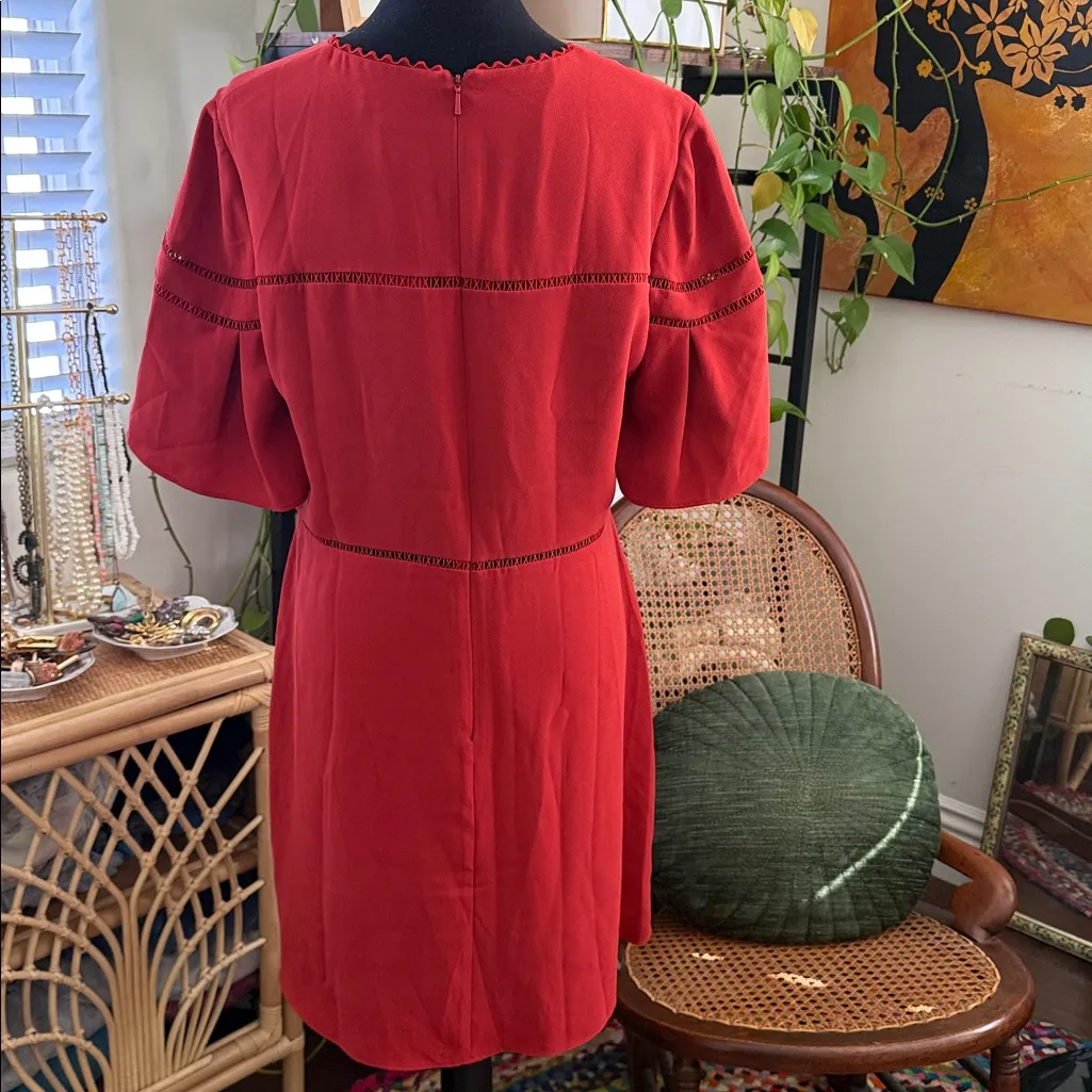 NWT Whistles Estrella Burnt Orange Terra Cotta Fluted Sleeve Shift Dress Size 12 - Image 2