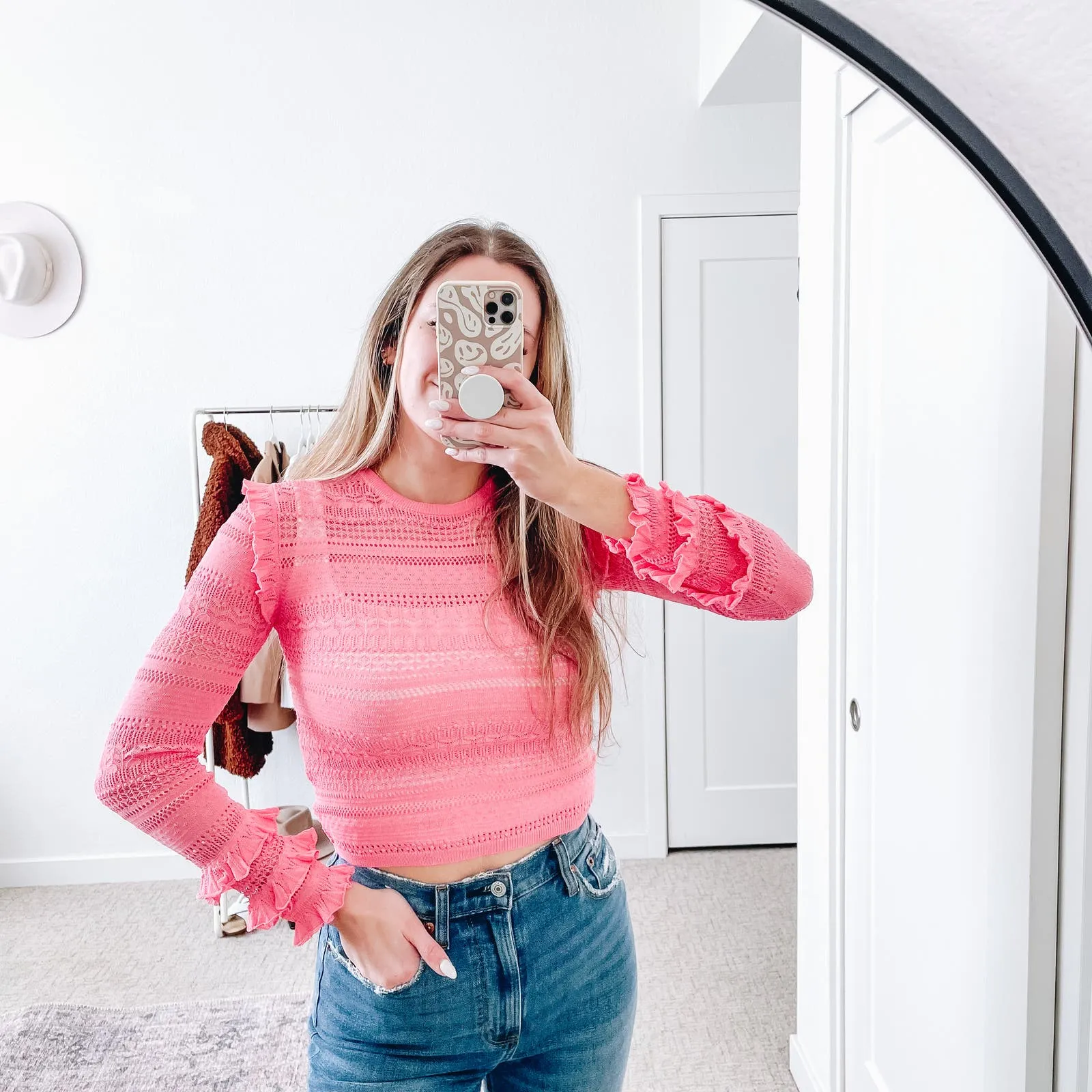 MISA Los Angeles Pink Crochet Long Sleeve Sweater - Image 12