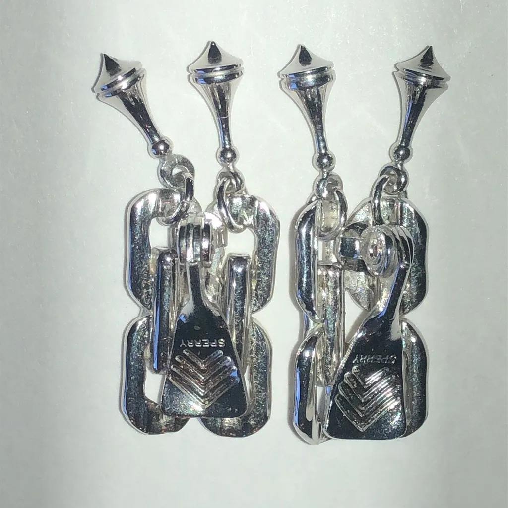 Sperry Brand Vintage Silver Tone Retro Boho Geometric Dangle Earrings - Image 4