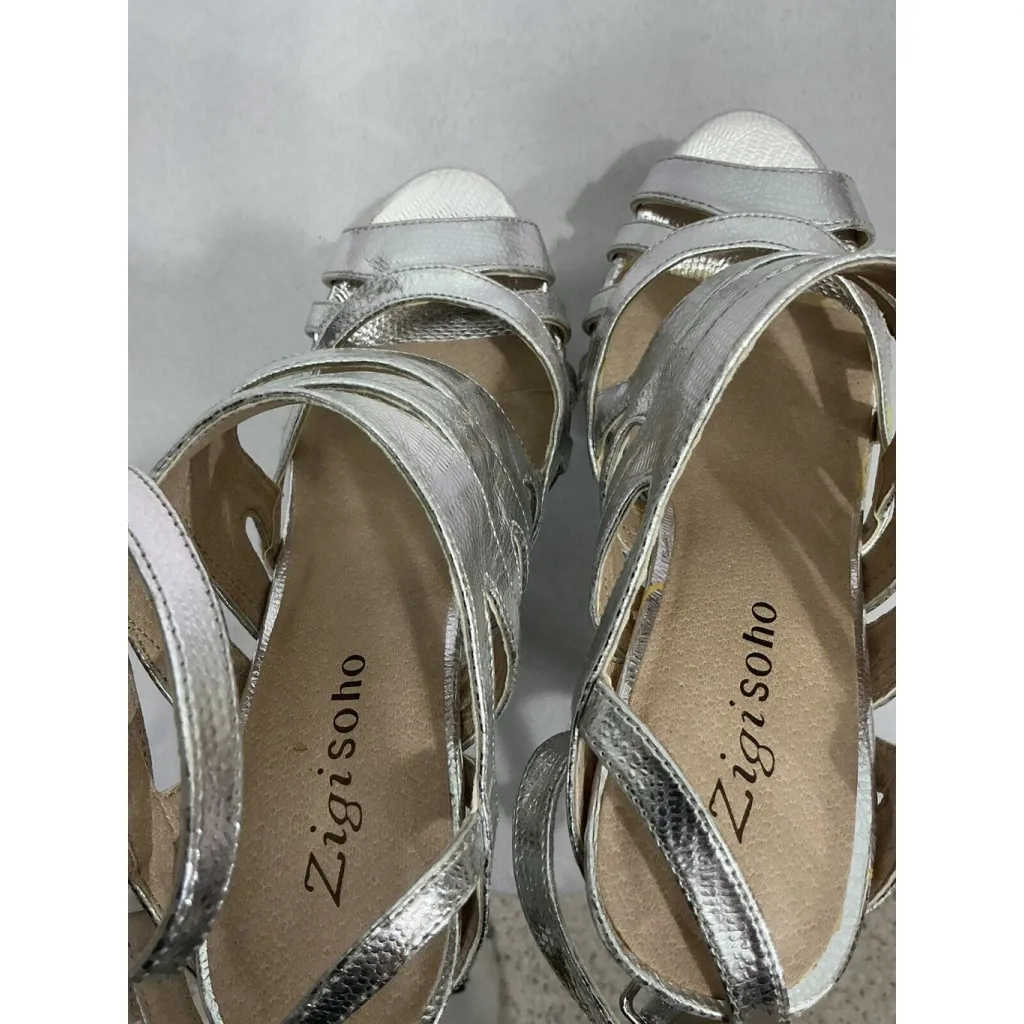 Womans Zigisoho Lanette Size 6 Silver Strappy Open Toe Sling Back Platform Heels - Image 6