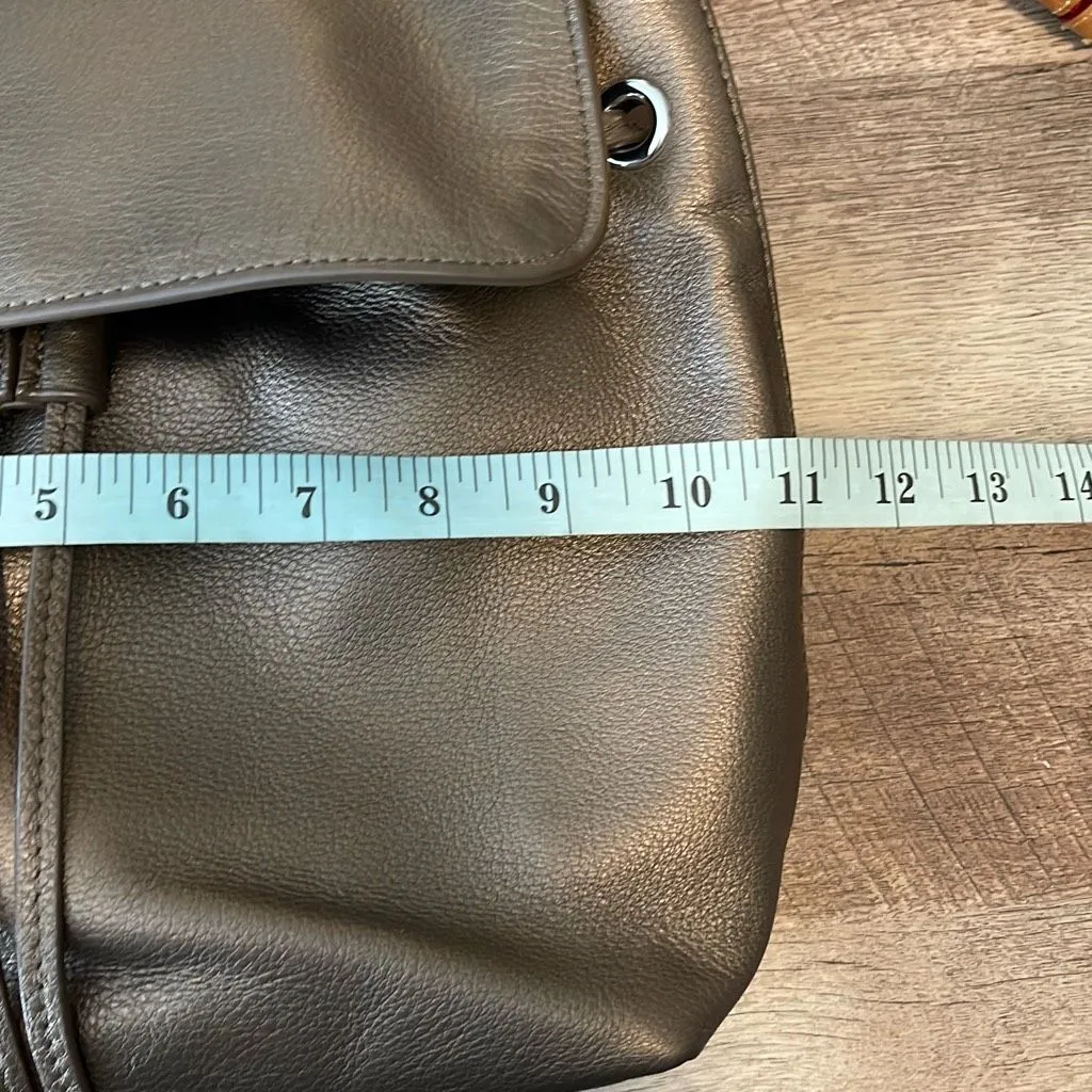 Danier Womens Genuine Leather Metallic Adjustable Strap Backpack Bronze Small Brown - Image 7