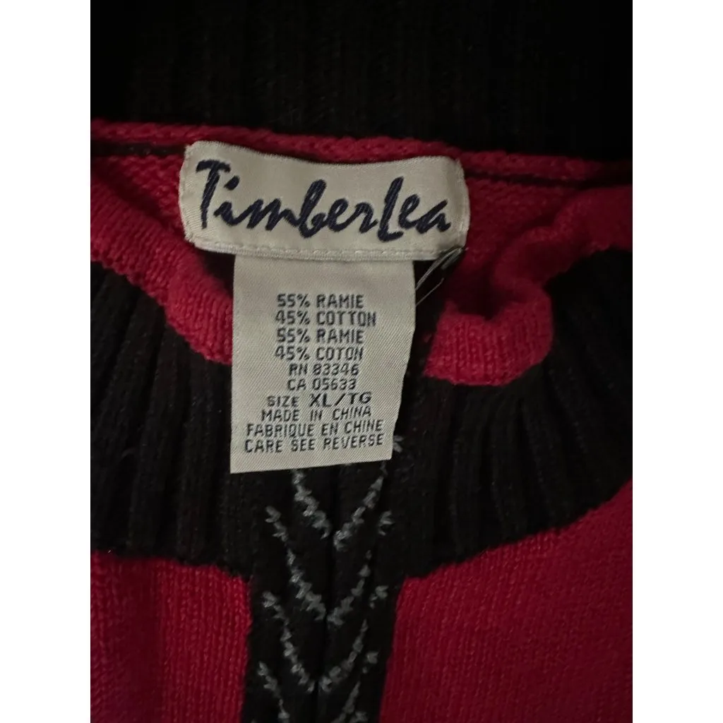 Timberlea Women's Red Black Bear Motif Cardigan Sweater XL - Image 4