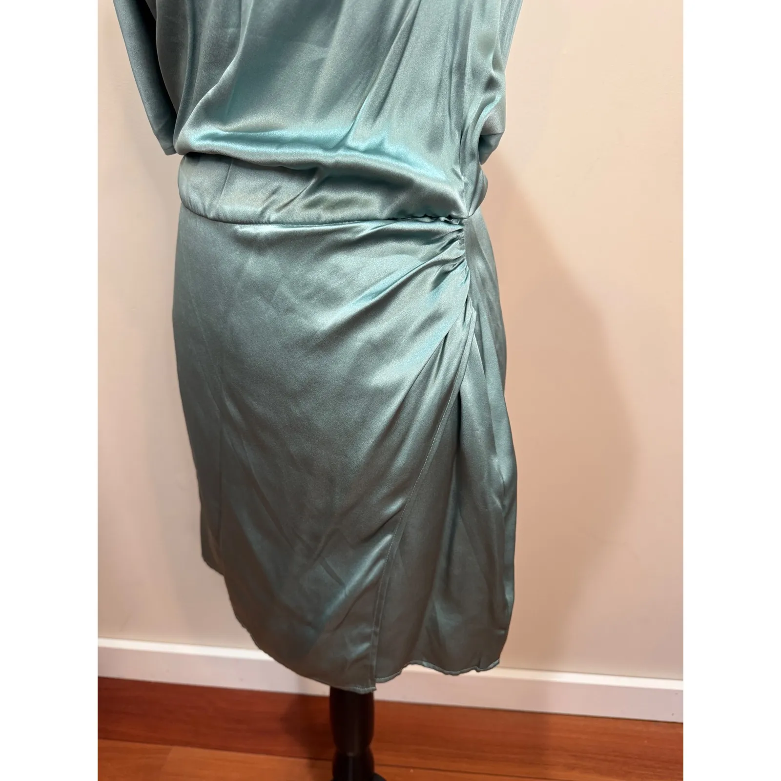 Reformation Alanis Silk‎ Mini Dress in Aqua Green Sz 6 - Image 6