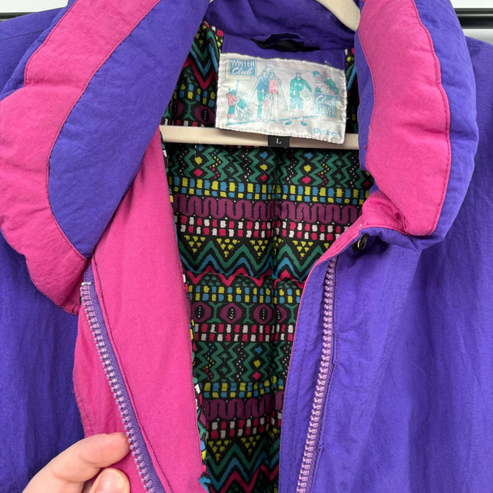 Vintage 80s Purple Ski Jacket Winter Club Cyclone Retro Insulated Coat Large - Image 7