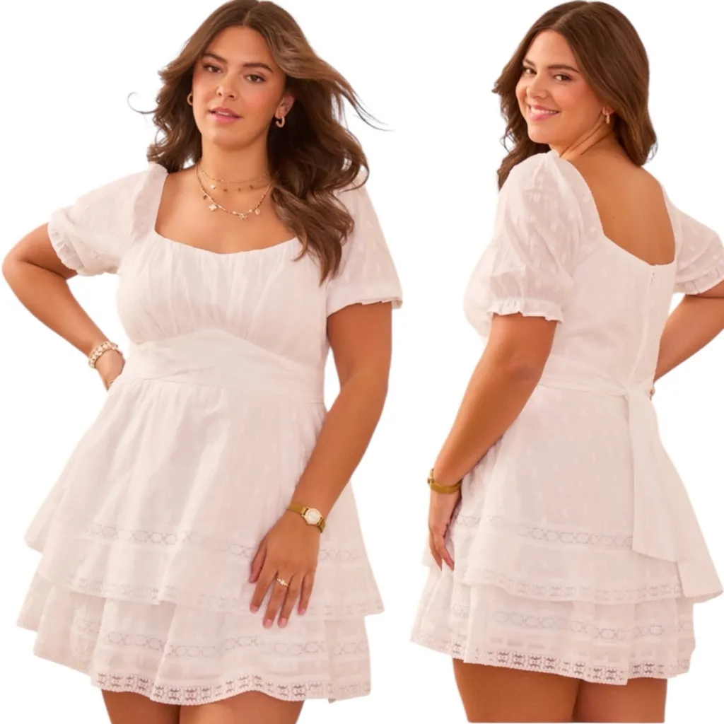 NWT Arula Annalise Tiered Mini Dress White Size 0X - Image 2