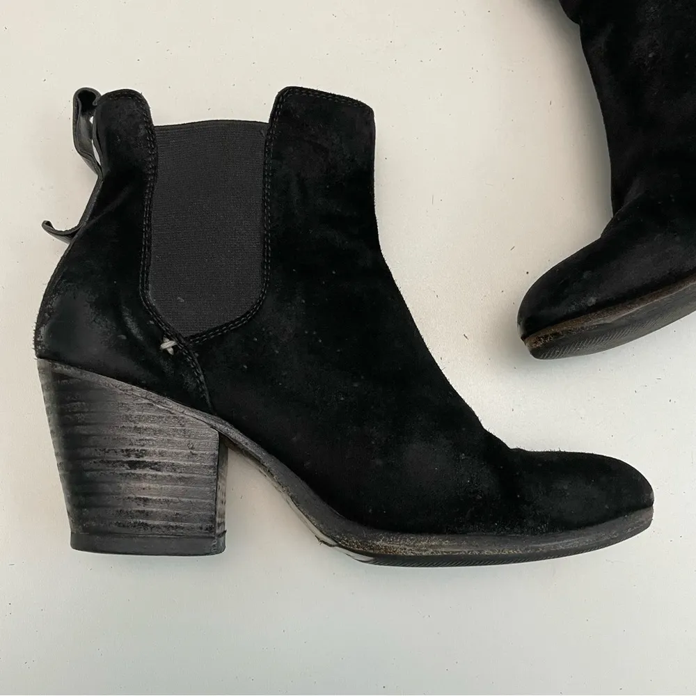 Rag and Bone  Boots Devon Booties Ankle Pull On Stacked Heels Suede Burnished Black - Image 7