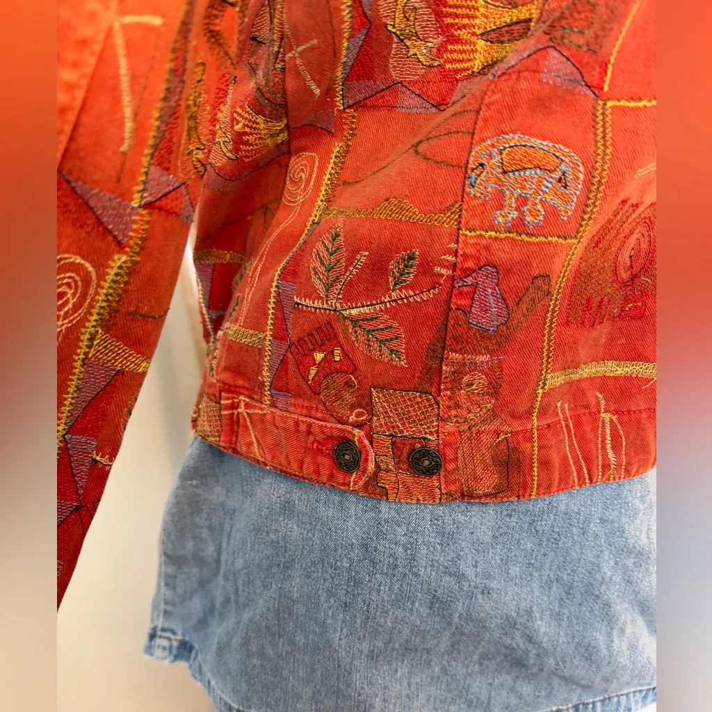 Chico's Folk Persian MUSIC Aztec Tribal Embroidered Art-to-Wear Jacket 0= 4/6 - Image 7