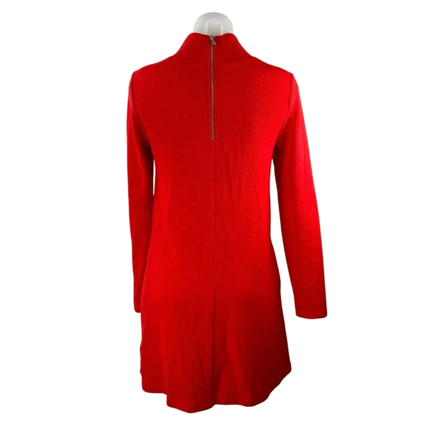 Gap Women's Red Long Sleeve Mock Neck Back Zip Swing A Line Mini Dress Size XS - Image 3