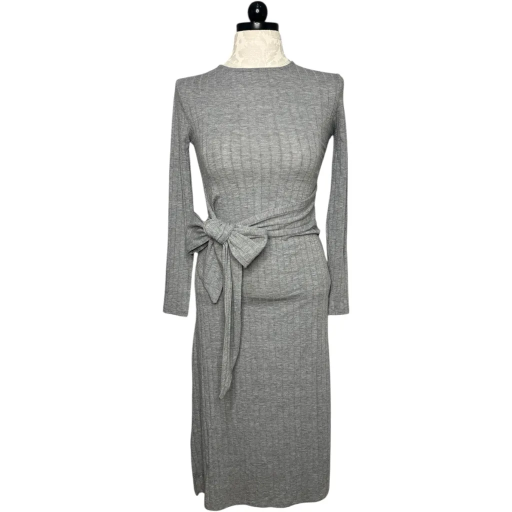 NWT Topshop Classic Rib Knit Wrap Midi Dress Tie waist Grey Size 6 - Image 7