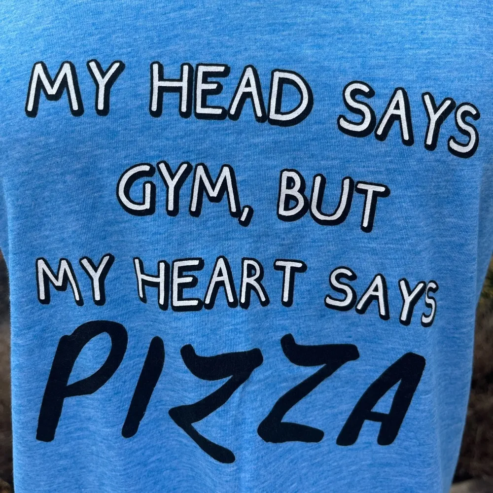 Tee Shirt V Neck Gym Leisure Short Sleeve Pizza Humorous - Image 2