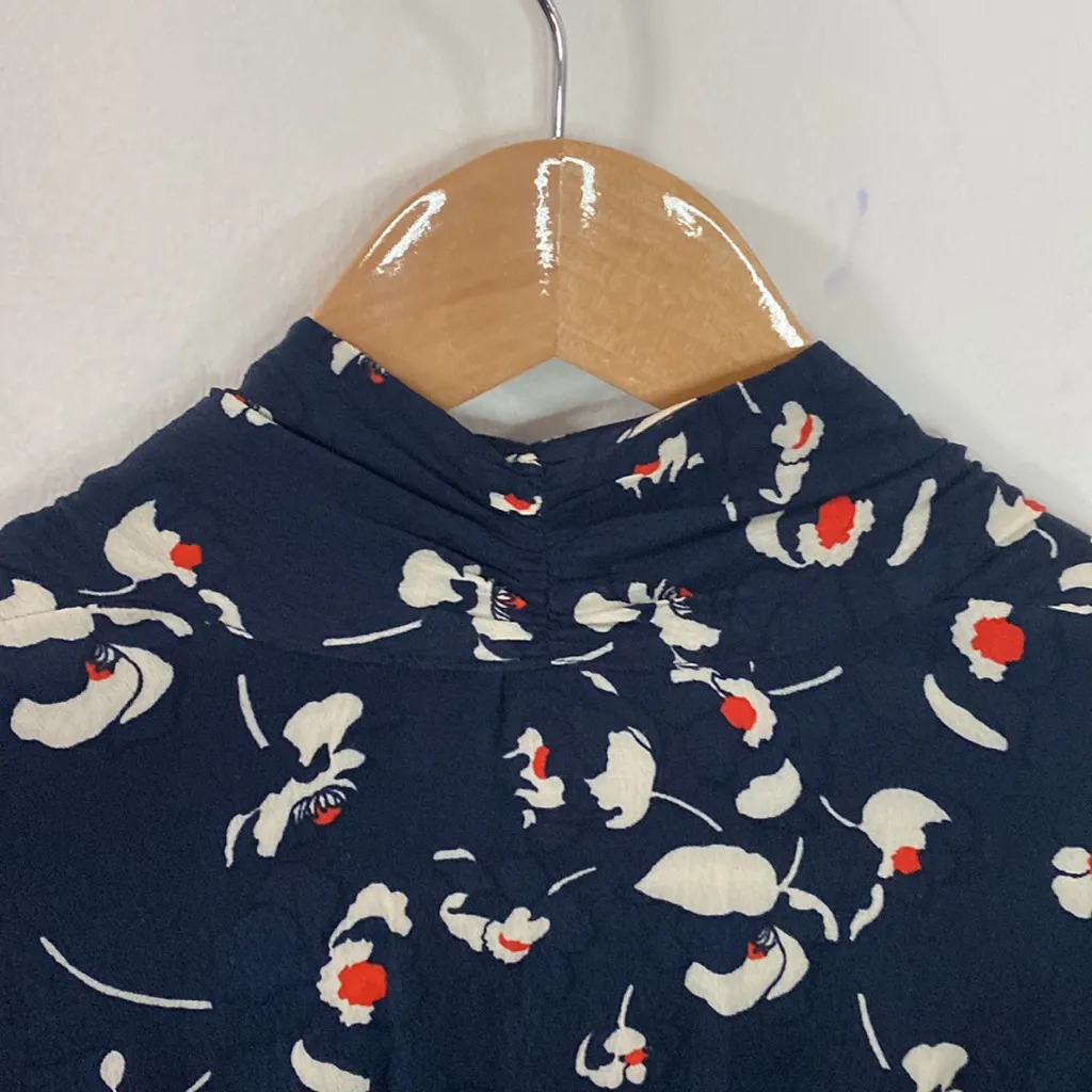 BA&SH Silia shirred tie-waist floral print crepe asymmetric hem midi dress sz 4 - Image 12