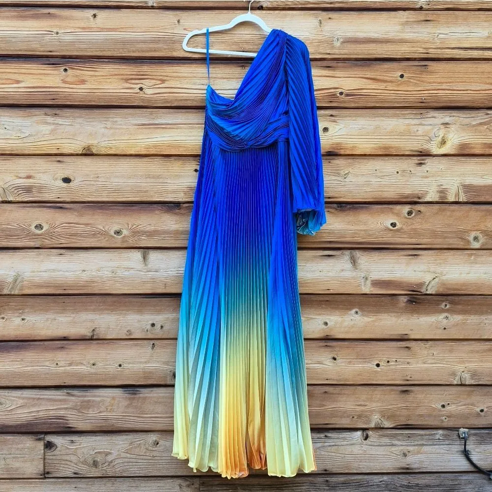 MAC DUGGAL 49903 Blue Ombre Pleated Charmeuse One-Shoulder Gown Dress 10 - Image 5