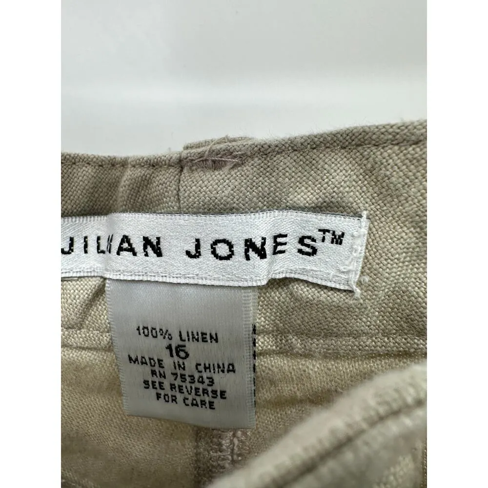 Jillian Jones Womens Tan Linen Pants Size 16 Lagenlook Coastal Vaca High Waisted - Image 6