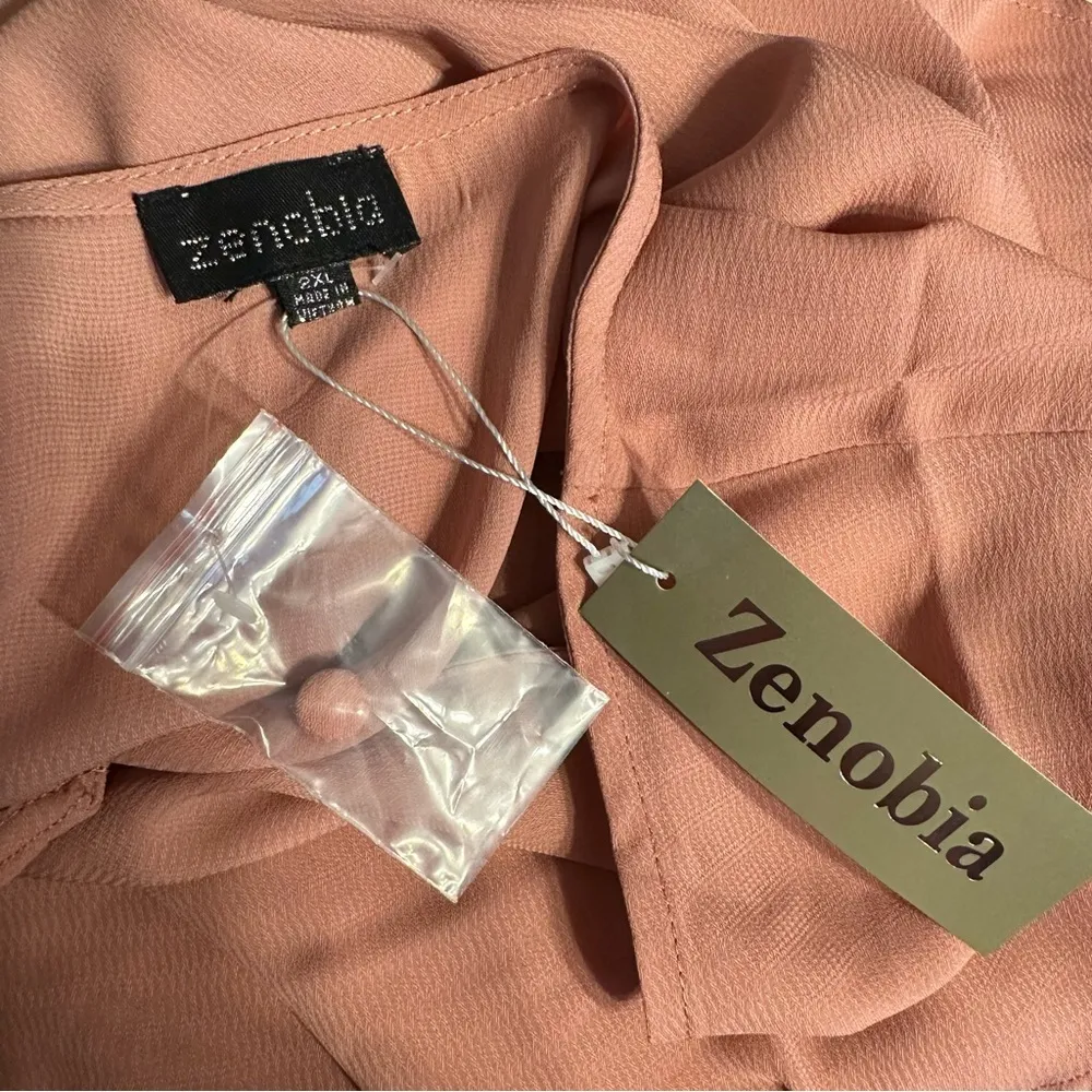 Zenobia Solid Blush Button Tulip Flutter Sleeve Top Blouse size 2X NWT Mauve - Image 8